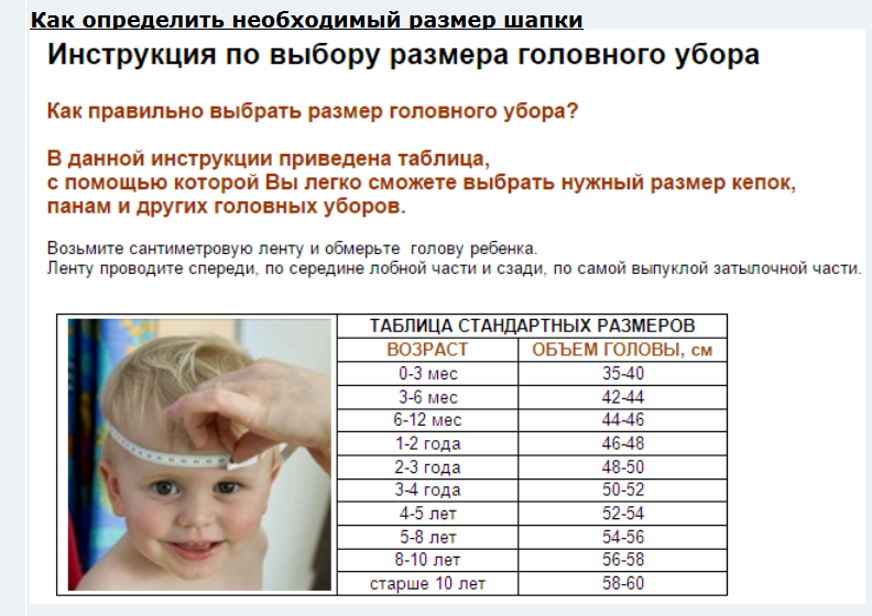Размеры детских шапок (таблицы по возрасту) и выбор шапки по материалу и форме