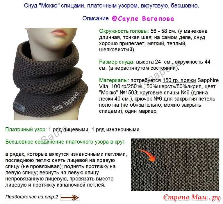 Снуд спицами (шарф): подробные схемы с описанием и фото - лучшие варианты