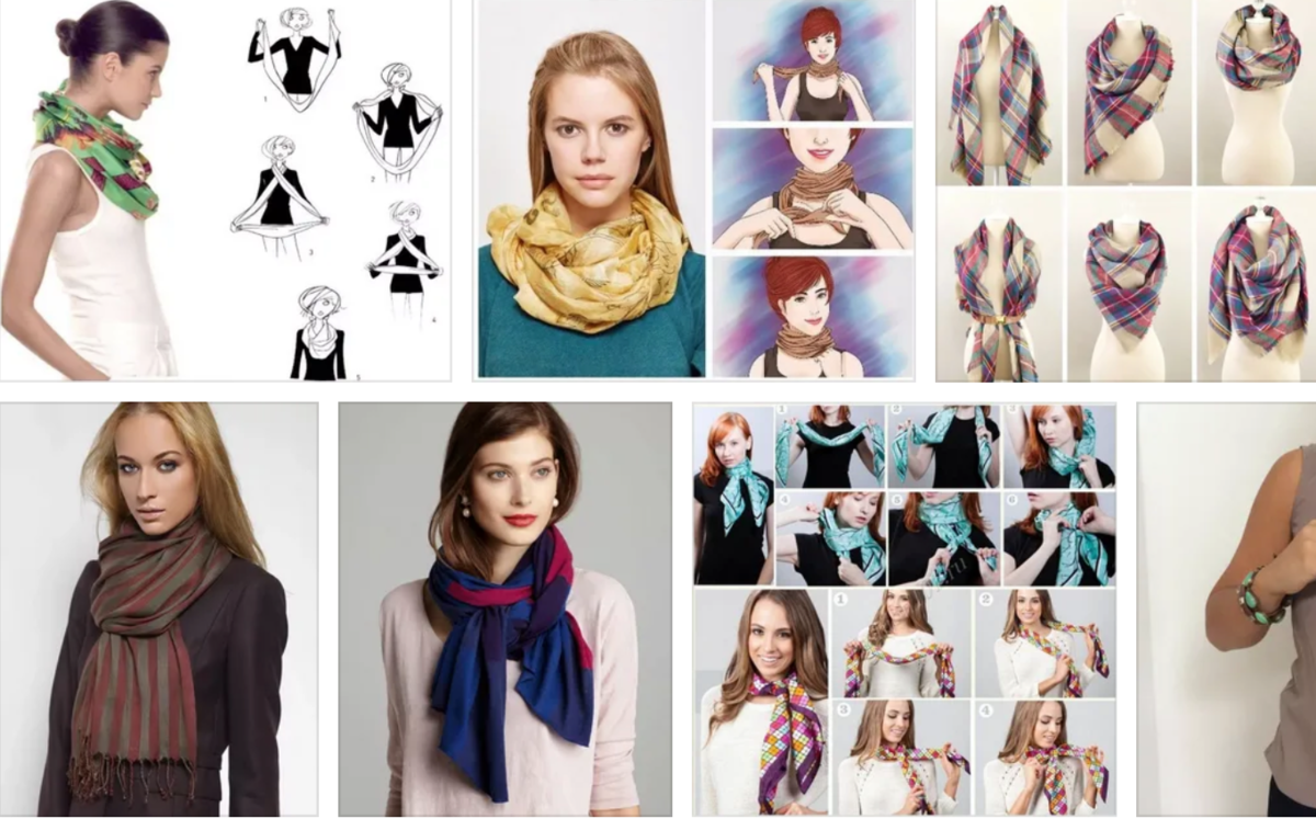 Завязывания шарфа женщине. Красиво повязать платок на шею. Красиво повязать шарф на шею. Способы завязывания шарфов на шее. Способы завязывания платков на шее.