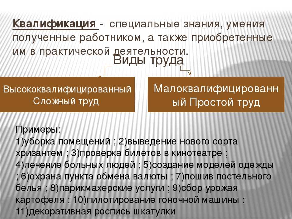 Квалификация работника. Квалификация это определение. Квалификация работника это. Виды квалификации труда. Квалификации труда пример.