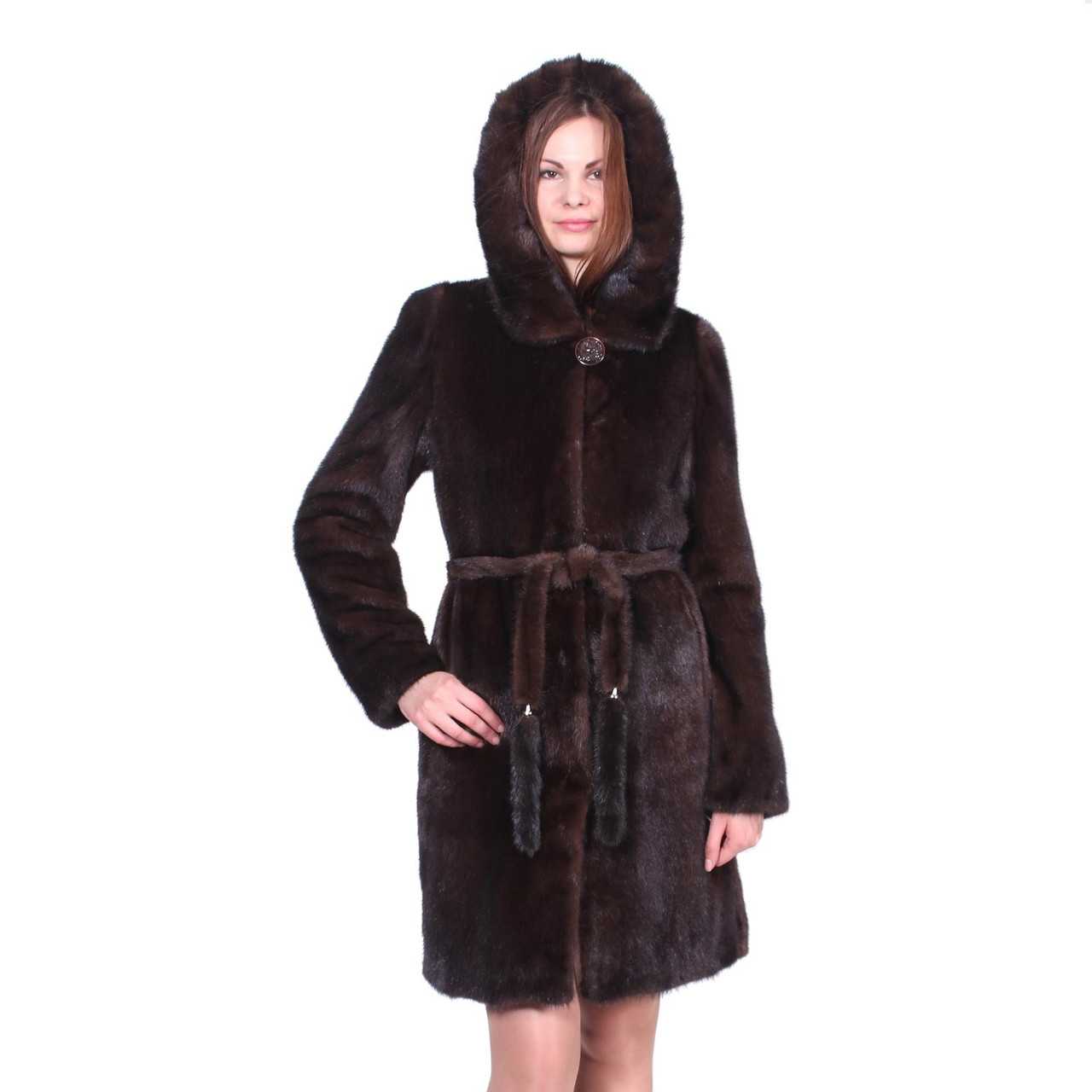Пальто женское из норки с капюшоном меховой фабрики Елена с5036