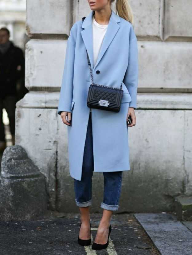 Пальто прямое синее с чем носить